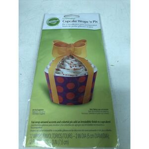 Wilton Celebration Cupcake Wrap & Toppers With‎ Dots 12 Wraps New